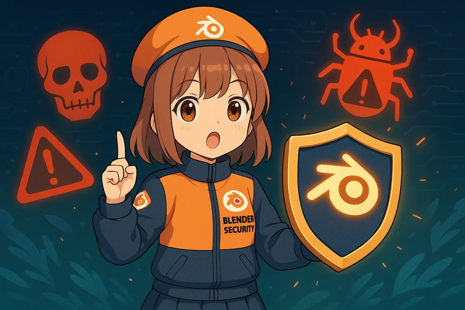 Blender security alert illustration showing 3D model file protection