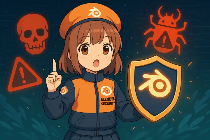 Blender security alert illustration showing 3D model file protection