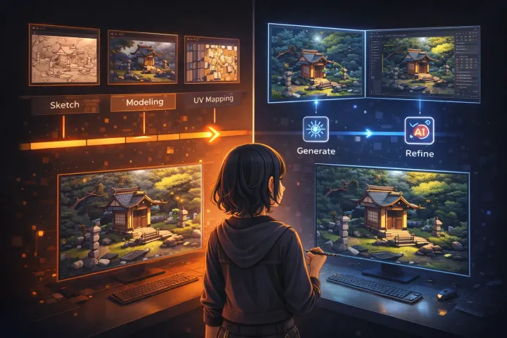 Time comparison between two small-scene production pipelines