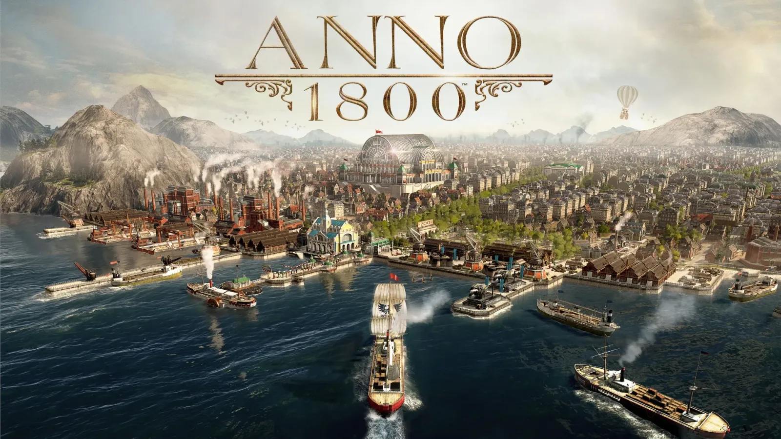 Anno 1800 industrial-era city and harbor view