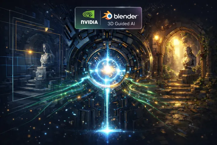 Concept image of using a 3D scene to guide AI-generated artwork