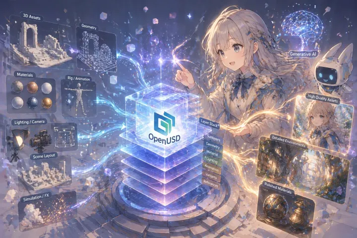 Concept visual of a 3D art pipeline combining OpenUSD and generative AI