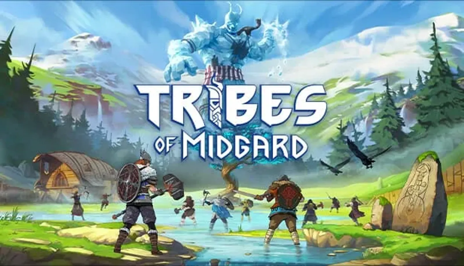 Tribes of Midgard village and world tree defense scene