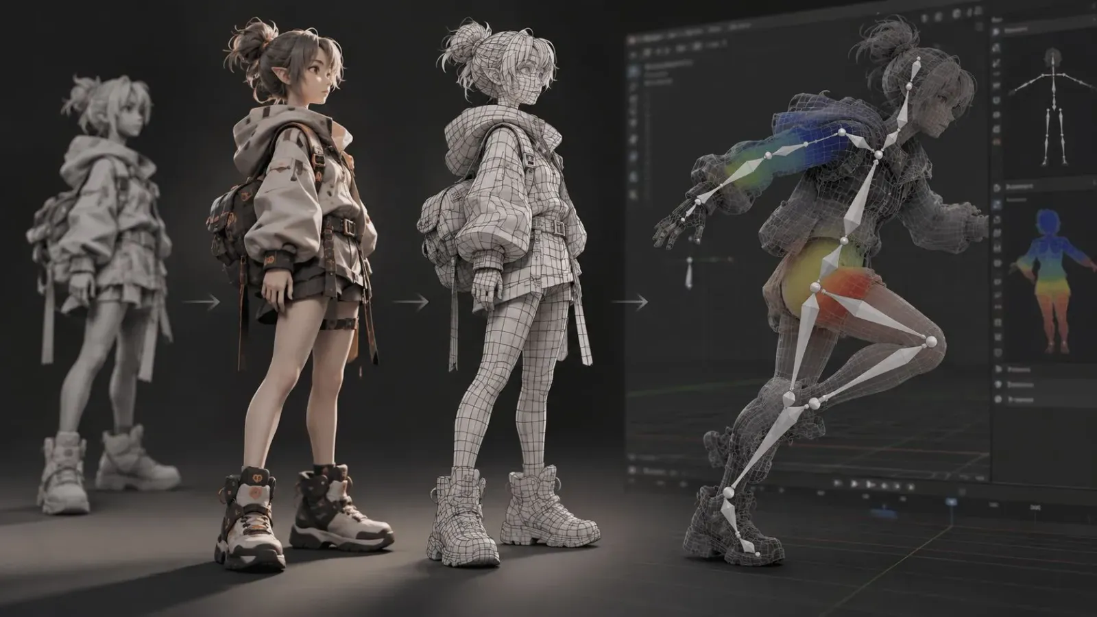 Tripo P2.0 Smart Mesh quad topology in a Blender rigging pipeline